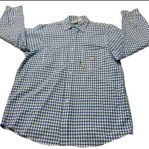 Men's Blue and White Checkered Casual Shirt